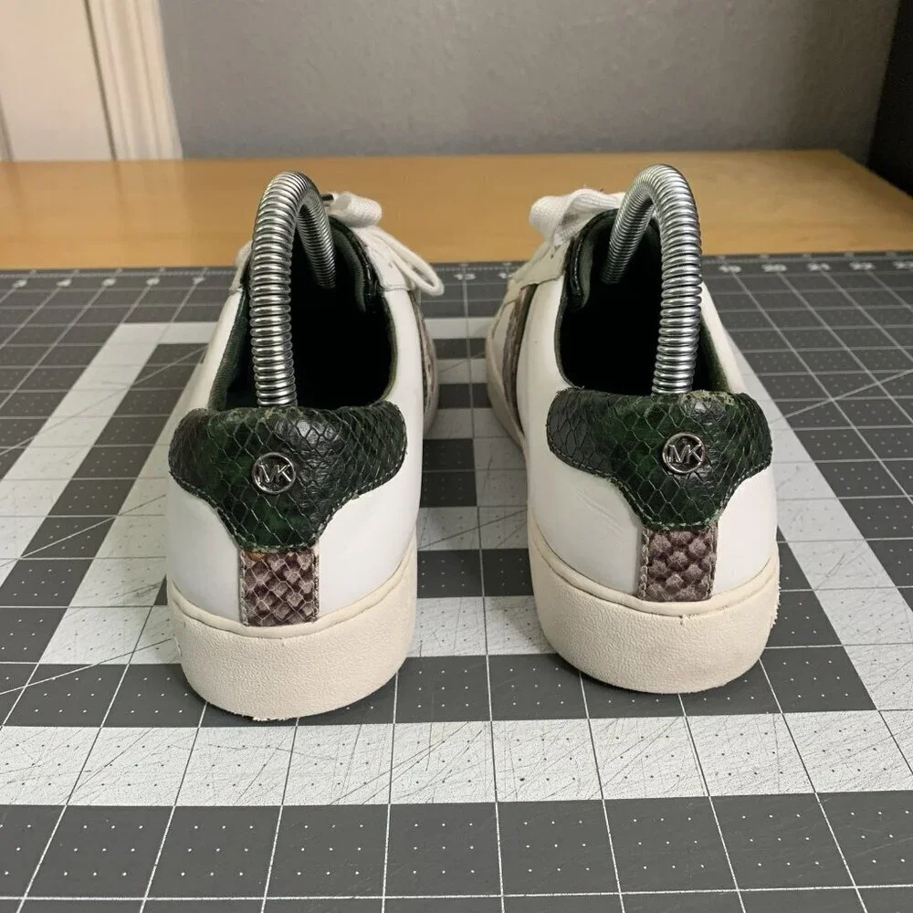 Michael Kors Sneakers Womens Size 6.5 Irving Stripe Lace Up Python Shoes White